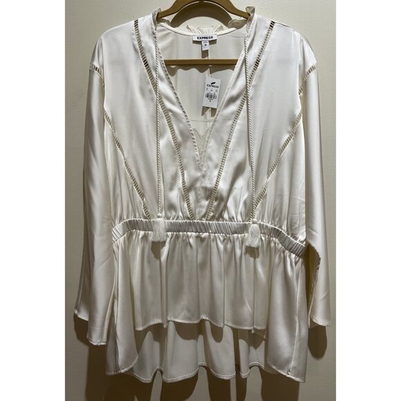Express Tops - Express ~ V-Neck Long Sleeve Blouse ~ X-Large Cream Color ~ New With Tags